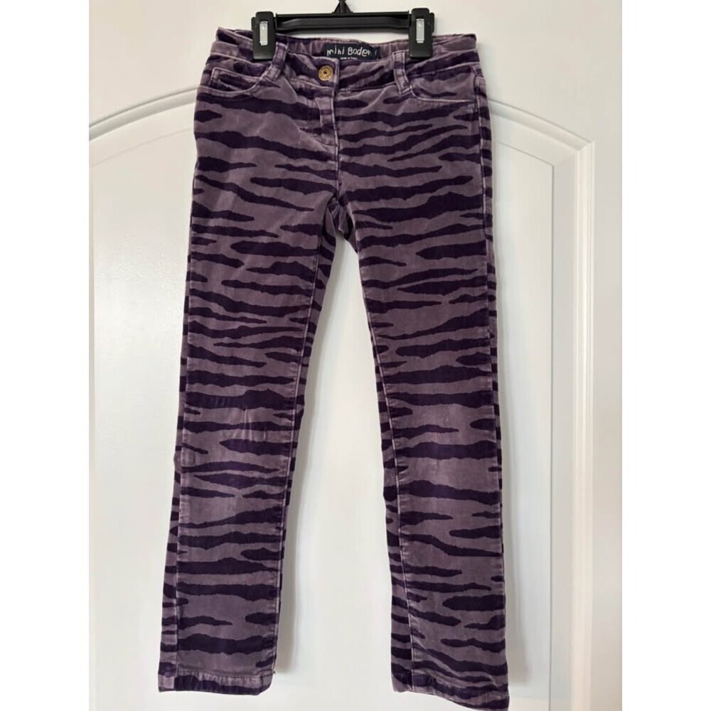 Mini Boden Girls size 8 Purple Black Velvet Zebra Print Pants Stretch